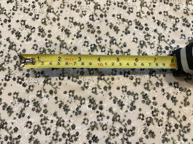 Ditsy Green/Black Flower on White Lace