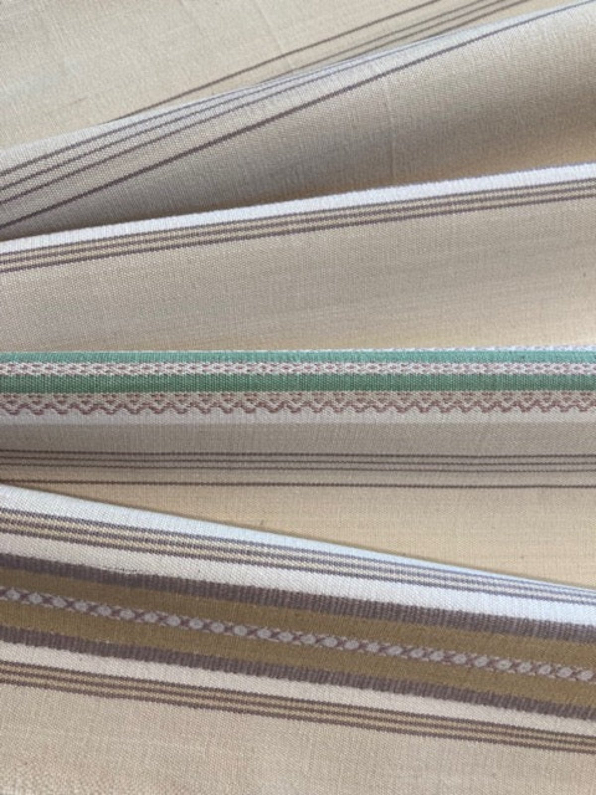 Green/Coffee/ Woven Stripe on Cotton - Stripes running along the Fabric