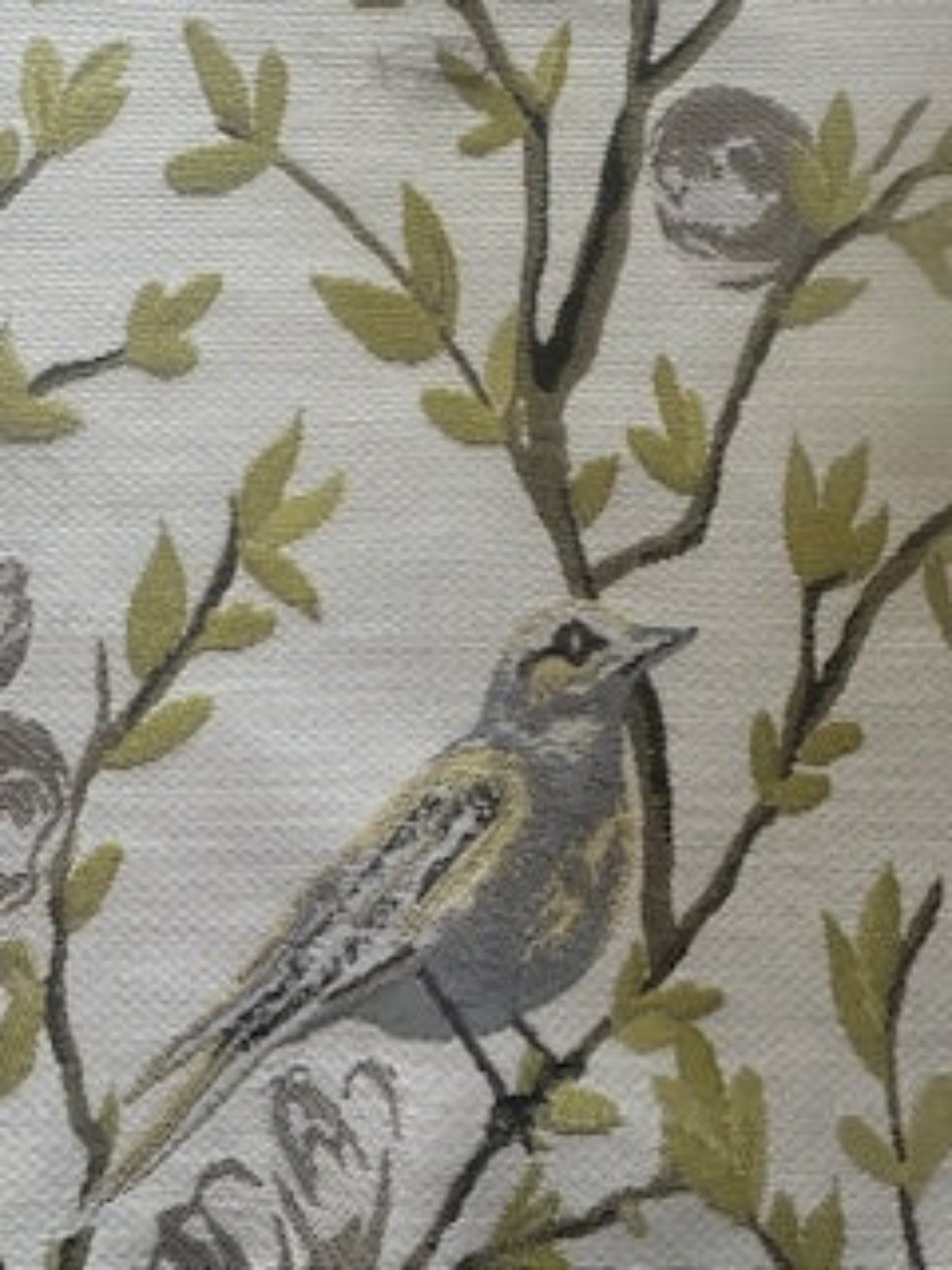 Lime/Grey Jacquard Trailing Branches with Perching Birds Furnishing