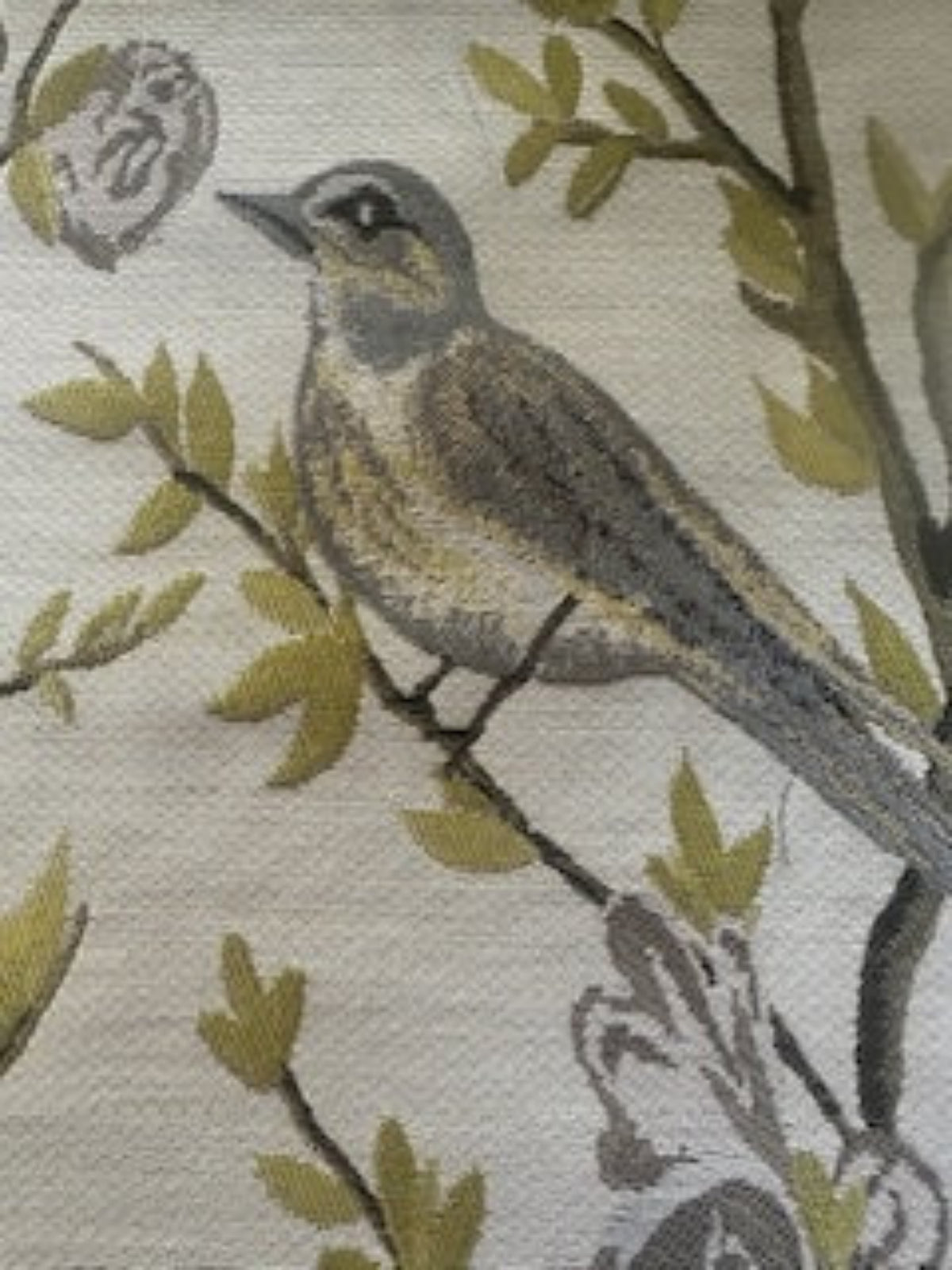 Lime/Grey Jacquard Trailing Branches with Perching Birds Furnishing