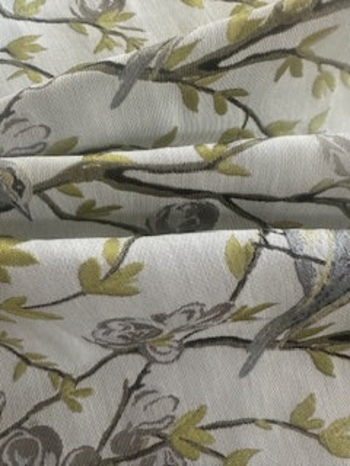 Lime/Grey Jacquard Trailing Branches with Perching Birds Furnishing