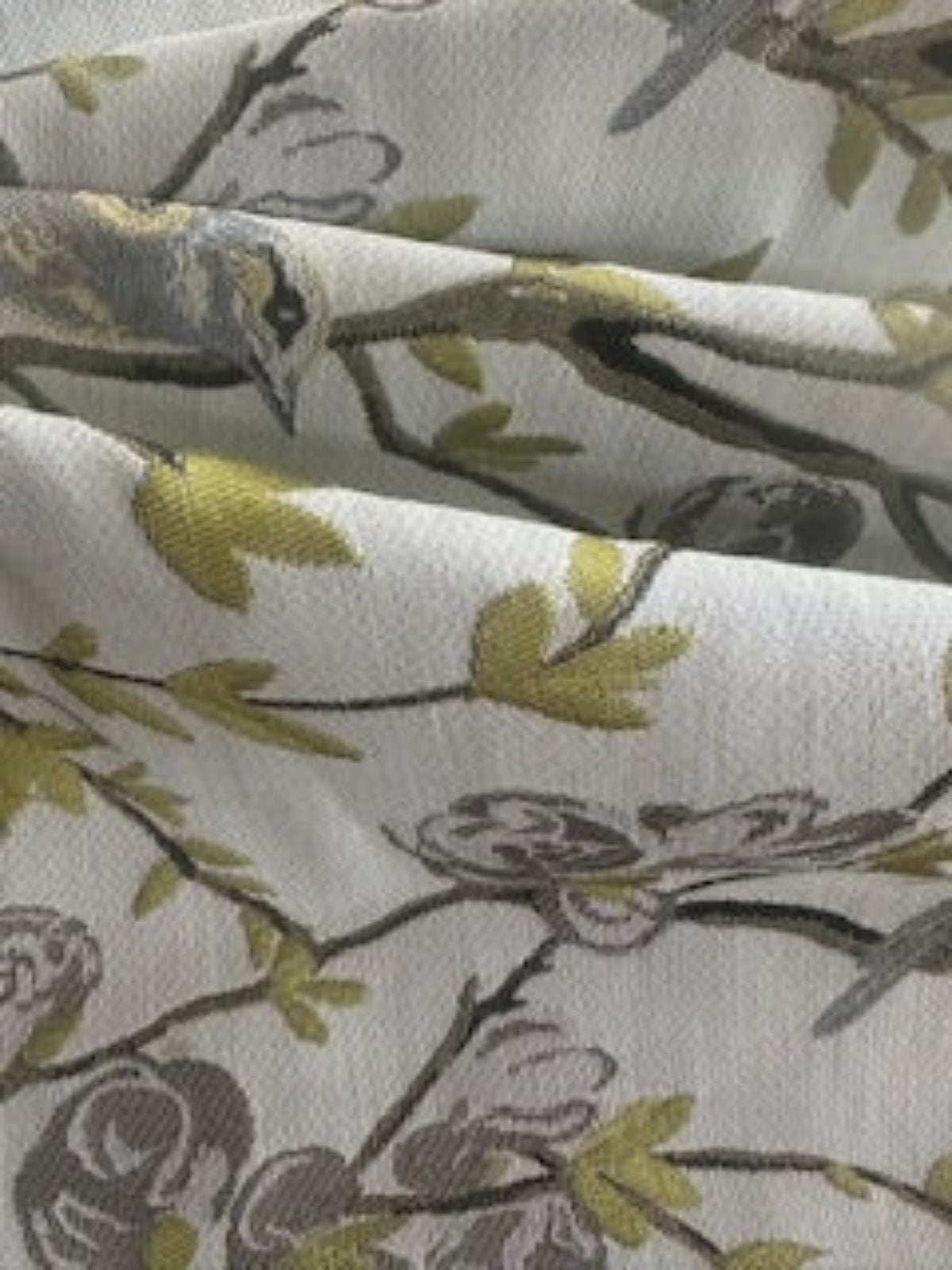 Lime/Grey Jacquard Trailing Branches with Perching Birds Furnishing