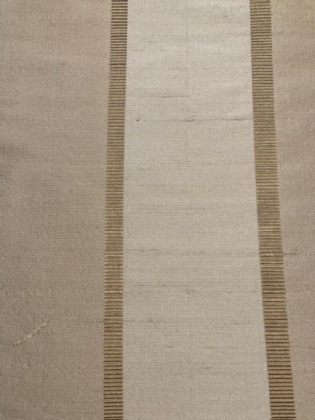 Golden Cream Silk Dupion Irridescent Stripe with Ribboned Stripe running along the Fabric