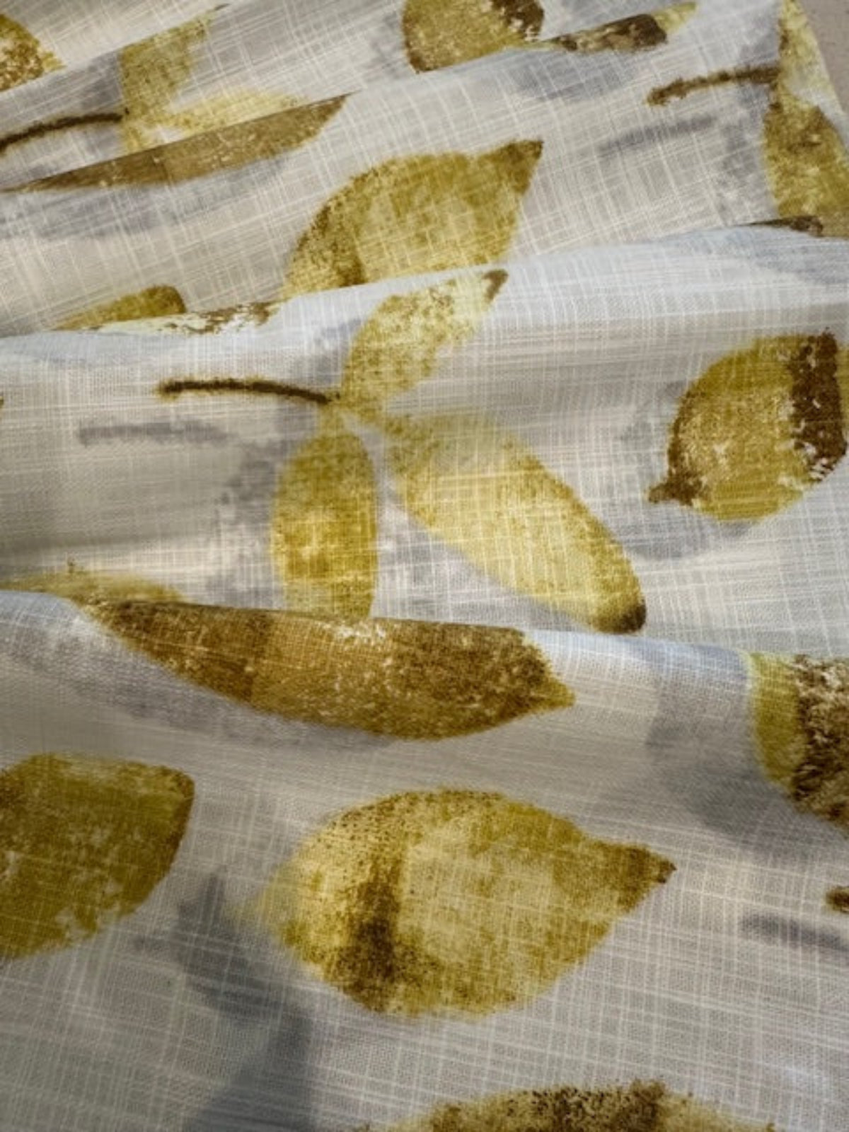 Ochre Faded Leaves on Cream Linen Look Furnishing