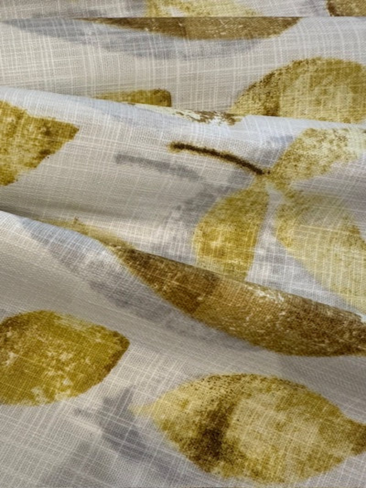 Ochre Faded Leaves on Cream Linen Look Furnishing