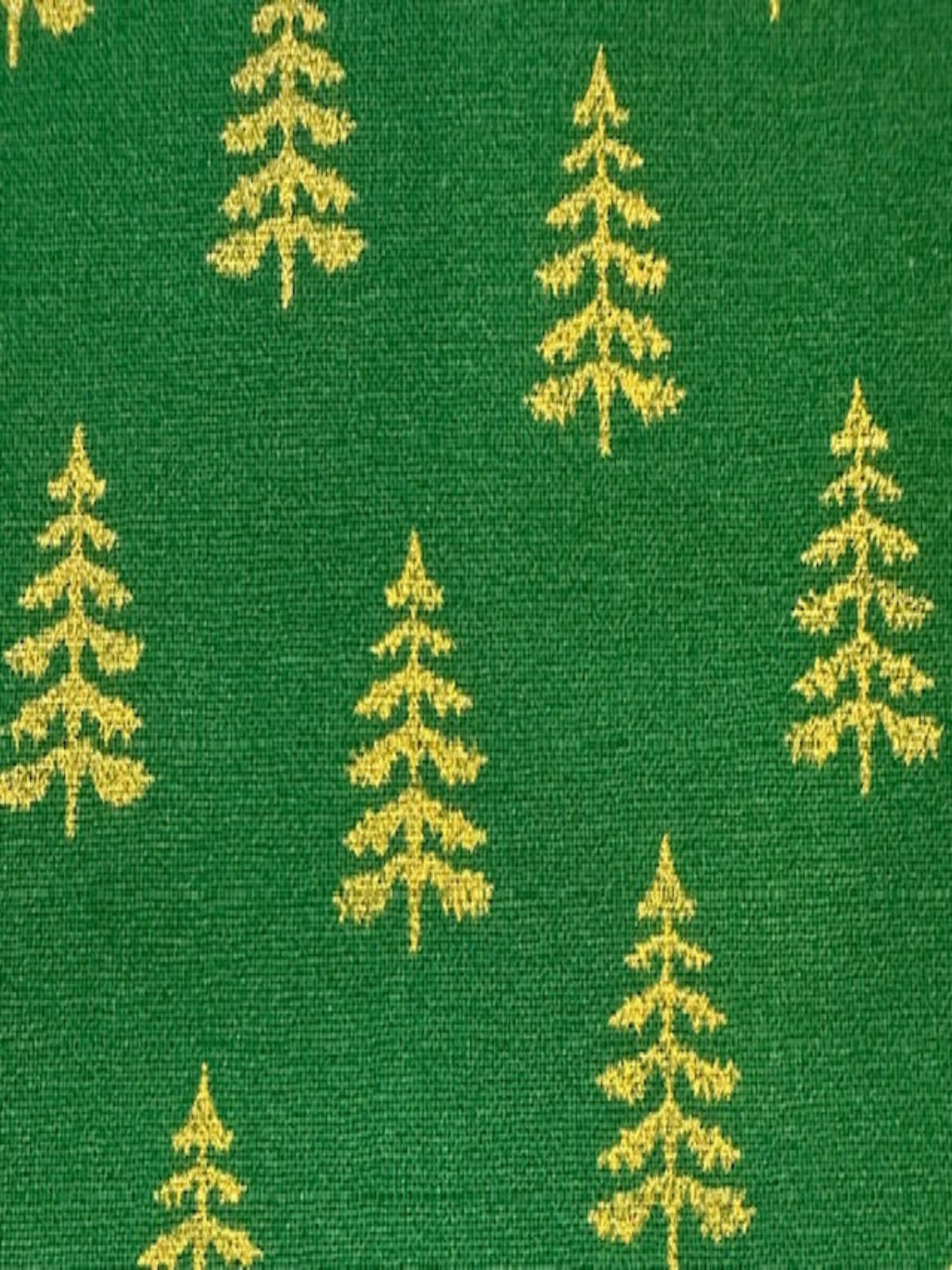 Simple Metallic Christmas Trees on Green Cotton