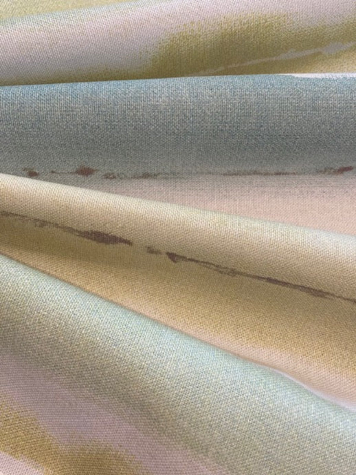 Faded Citrus Stripe on Cotton Furnishing. Stripes running along the fabric.