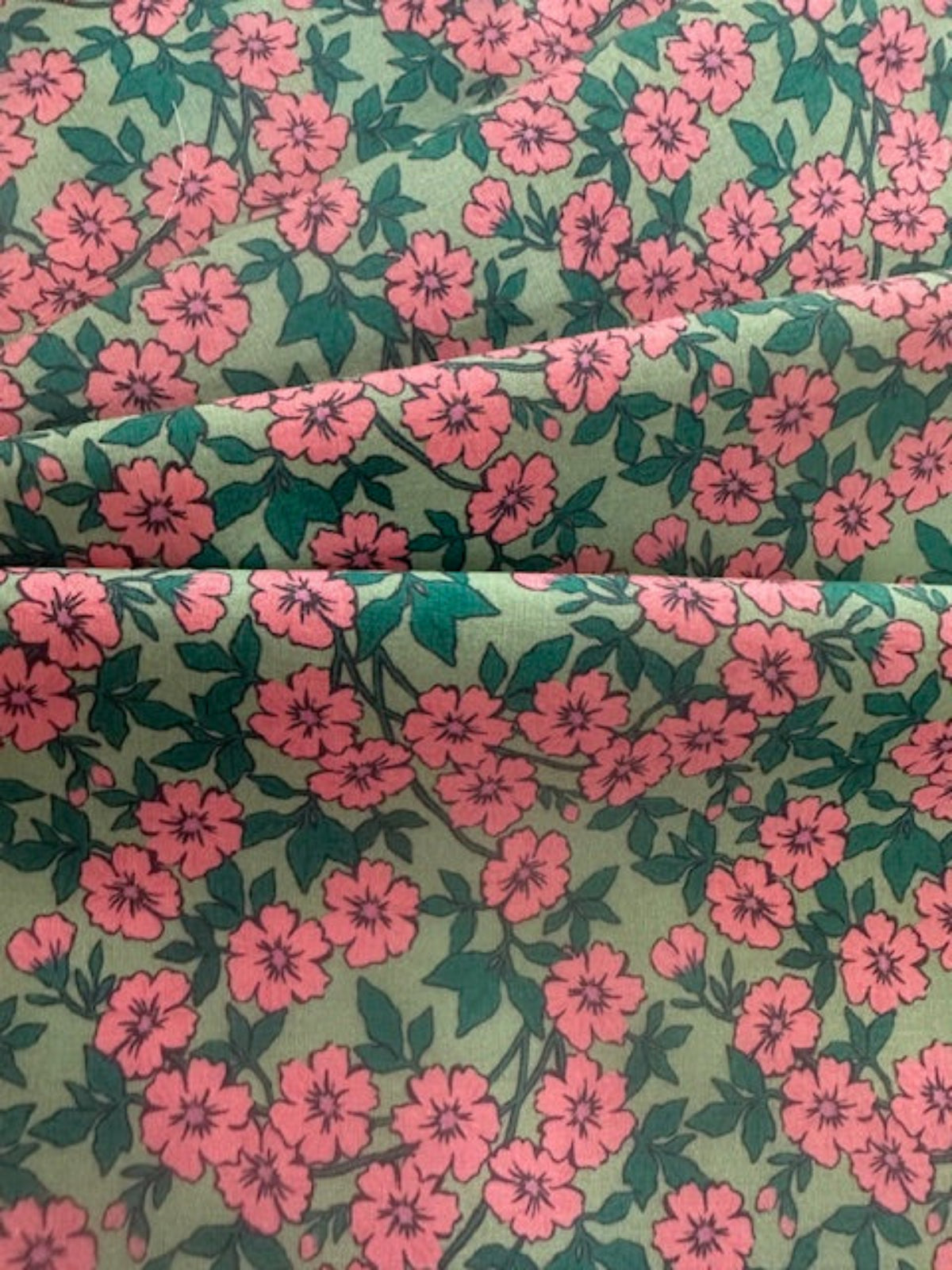 Dusty Pink Floral on Green Cotton Lawn