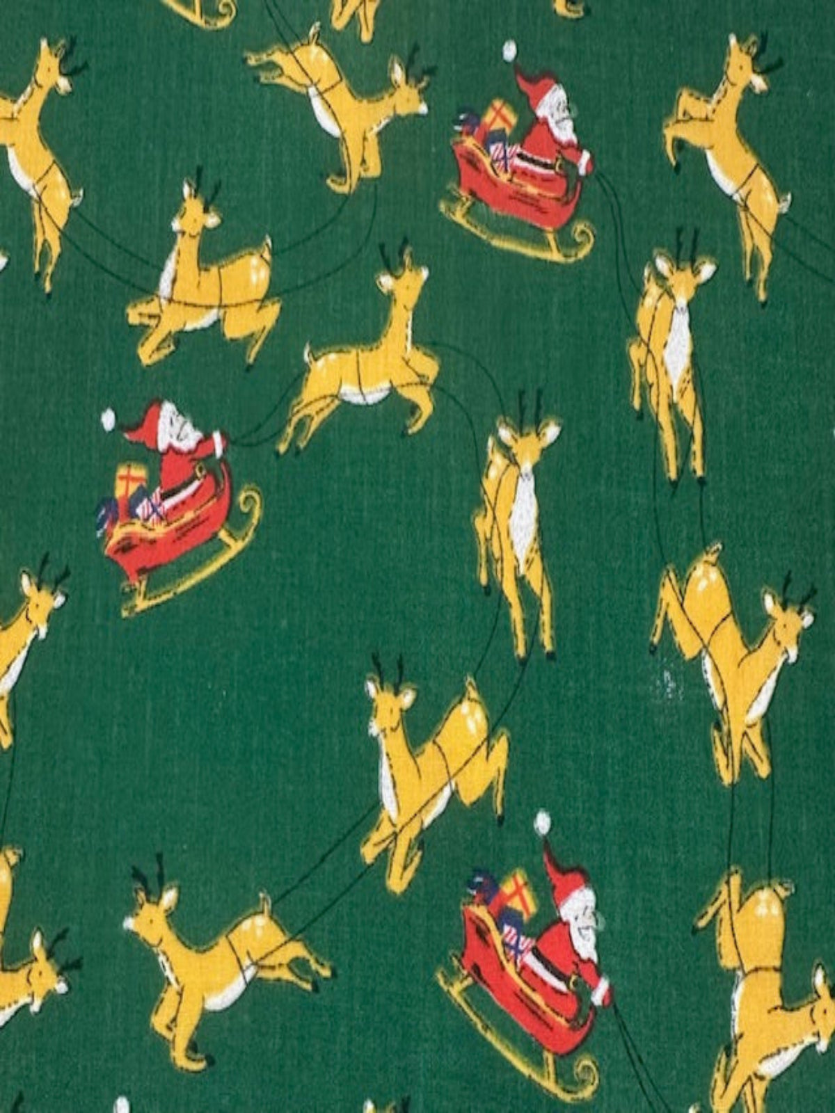 Santa Sleigh & Reindeer on Green Poly/Cotton