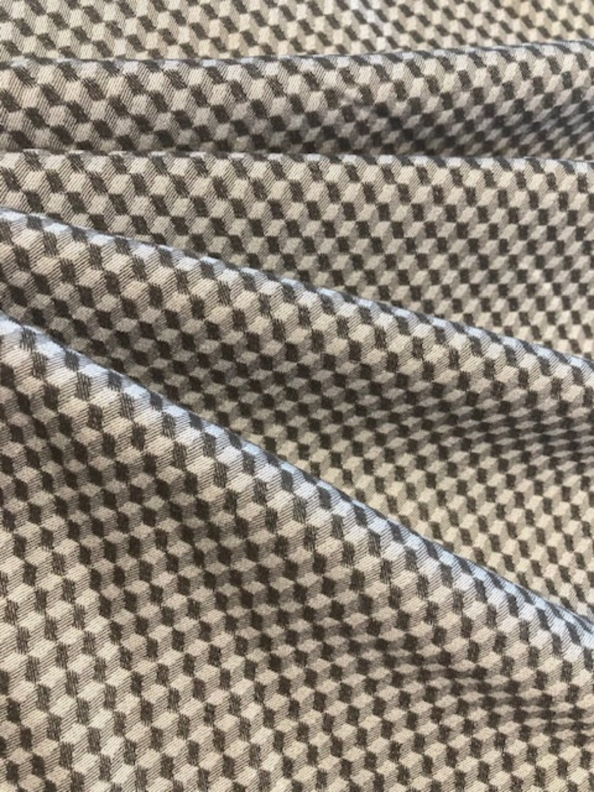 Grey 3D Mini Cube Effect Woven With One Way Stretch
