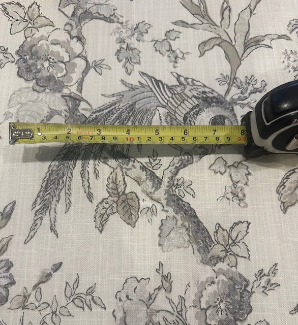 Cream & Grey Floral & Bird Linen Look Furnishing. "Renaissance"- Porter & Stone.