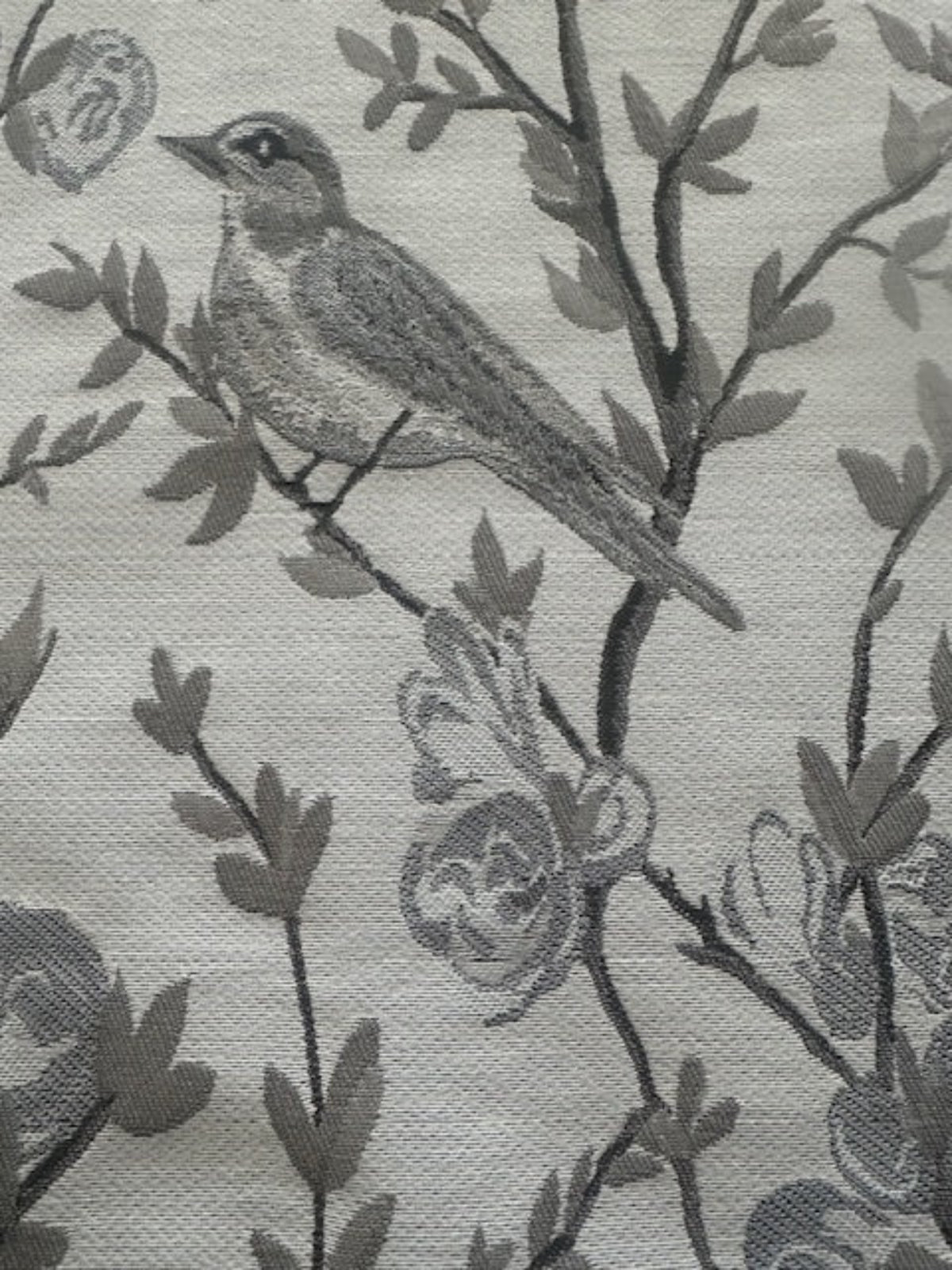 Mink Grey Jacquard Trailing Branches with Perching Birds Furnishing