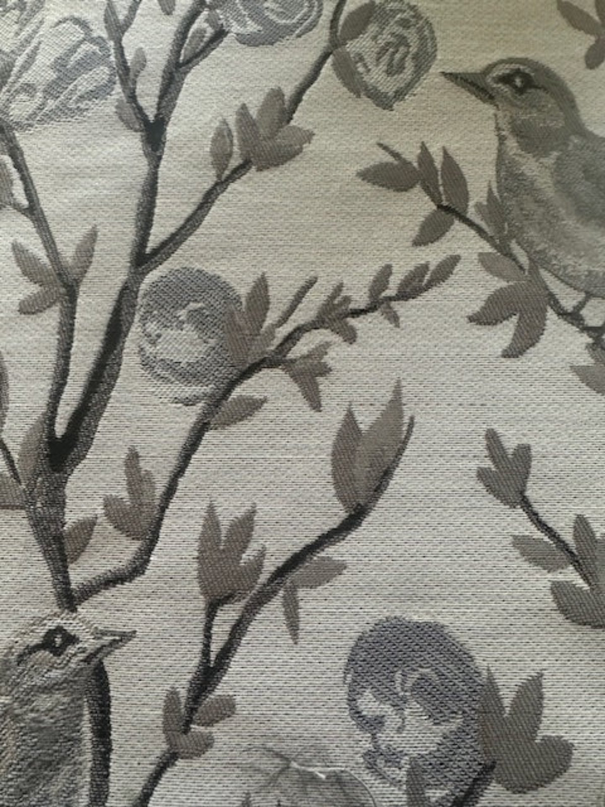 Mink Grey Jacquard Trailing Branches with Perching Birds Furnishing