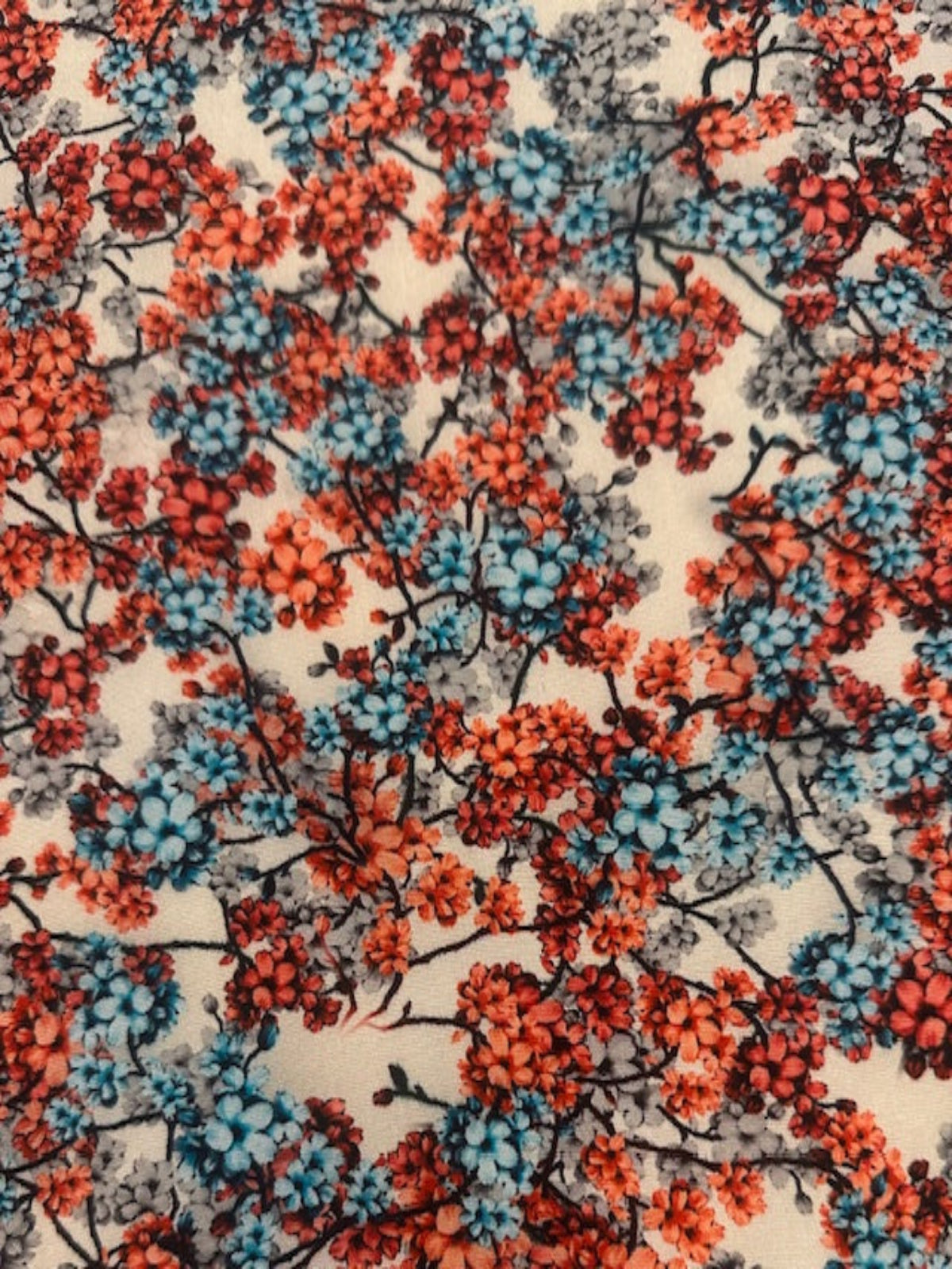 Red, Turquoise & Grey Floral on Soft Touch Viscose