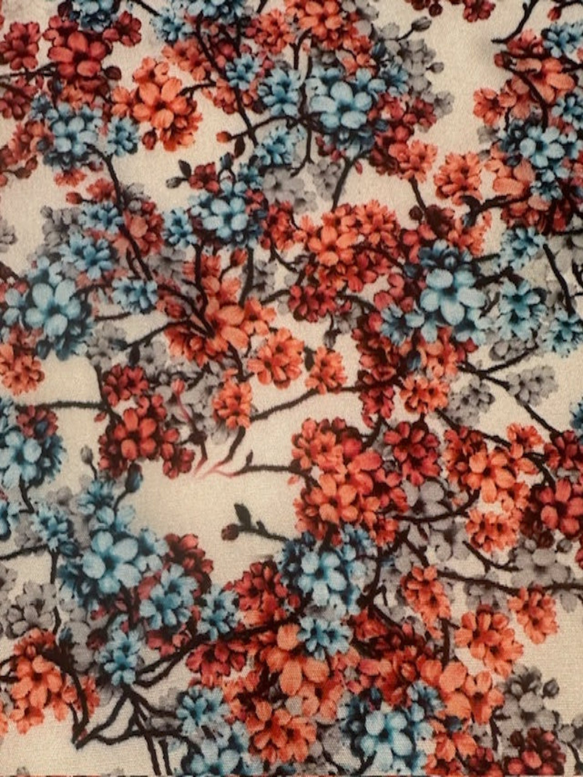 Red, Turquoise & Grey Floral on Soft Touch Viscose