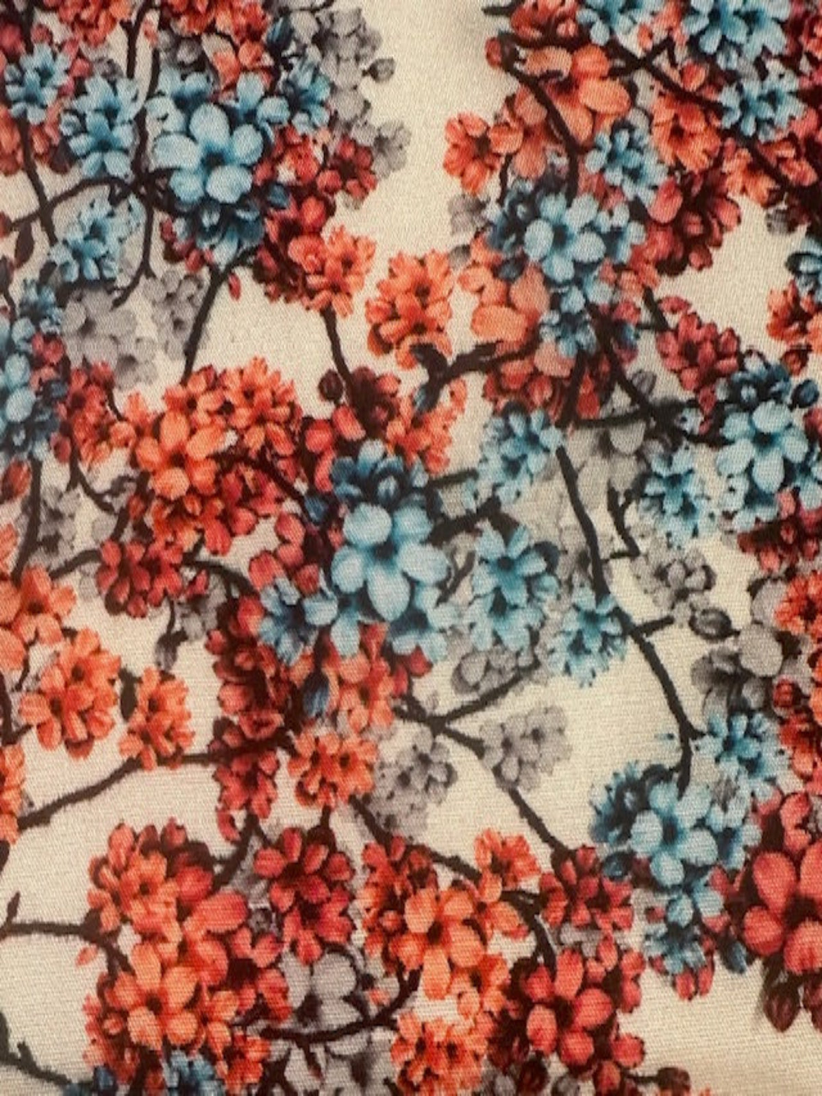 Red, Turquoise & Grey Floral on Soft Touch Viscose