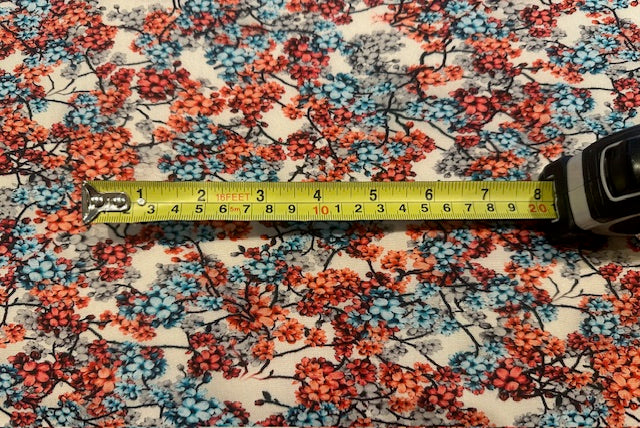 Red, Turquoise & Grey Floral on Soft Touch Viscose