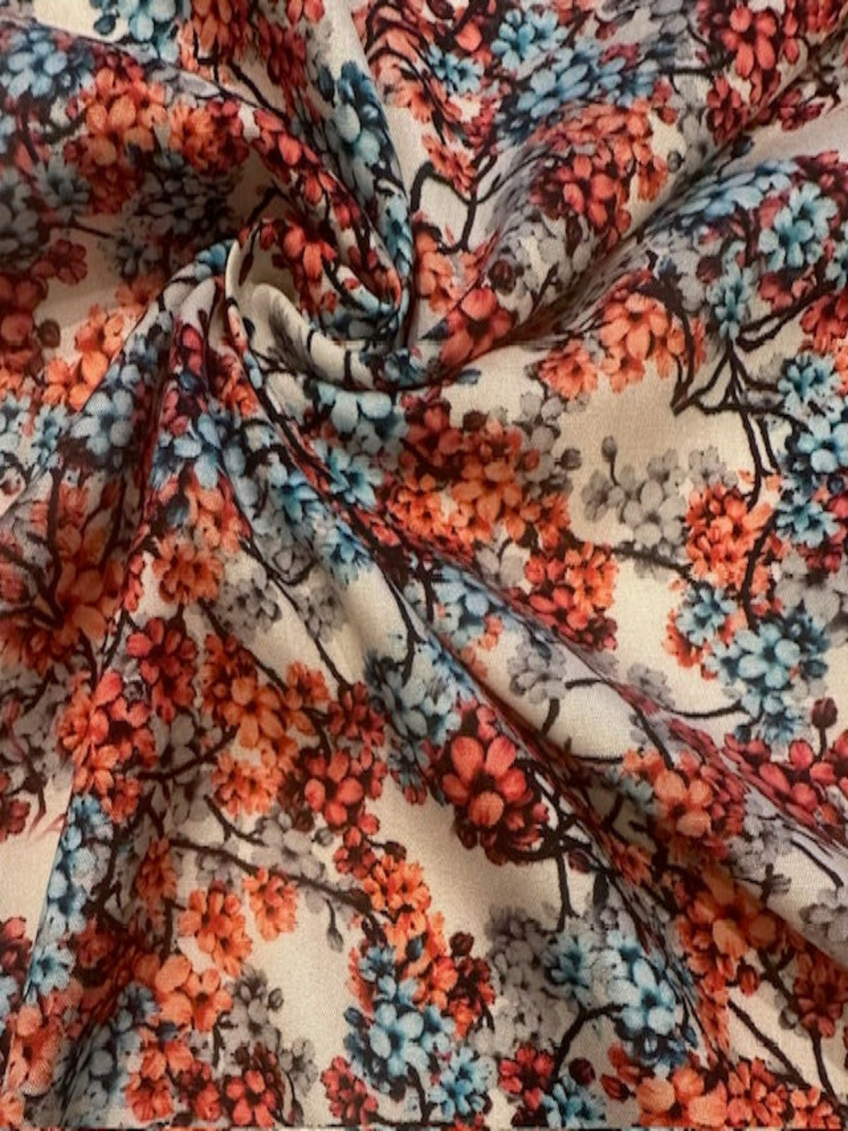 Red, Turquoise & Grey Floral on Soft Touch Viscose