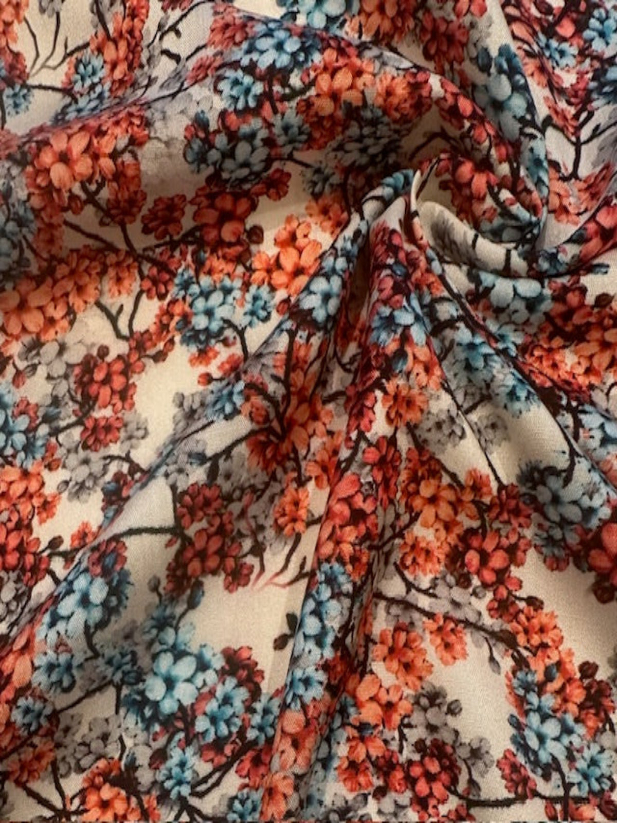Red, Turquoise & Grey Floral on Soft Touch Viscose