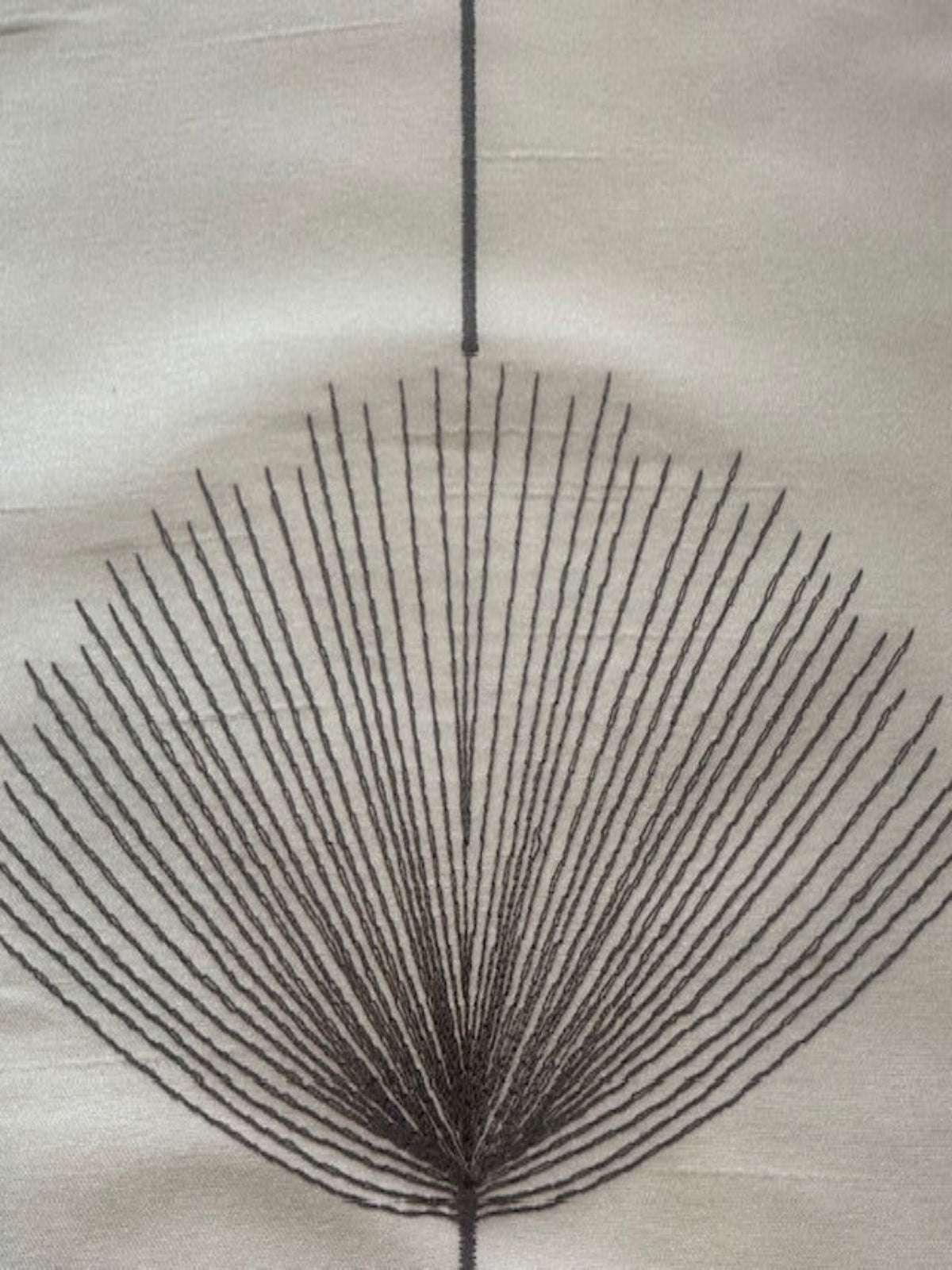 Charcoal Fan Plant Embroidery on Ivory Dupion