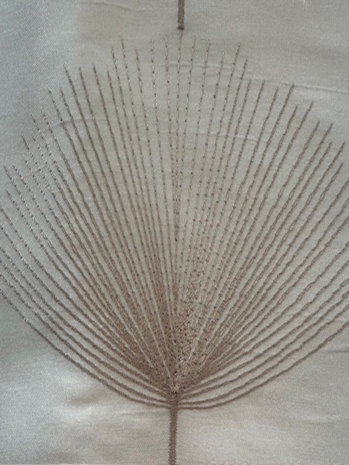 Charcoal Fan Plant Embroidery on Ivory Dupion