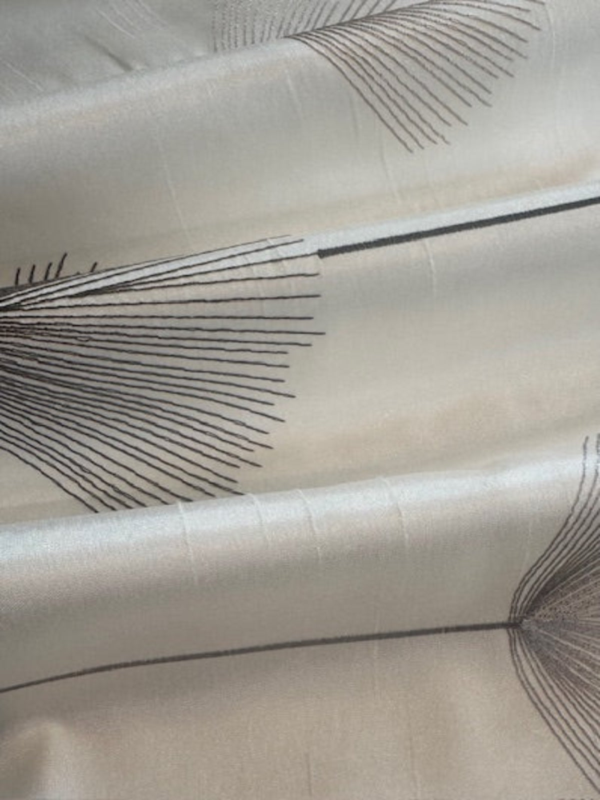 Charcoal Fan Plant Embroidery on Ivory Dupion