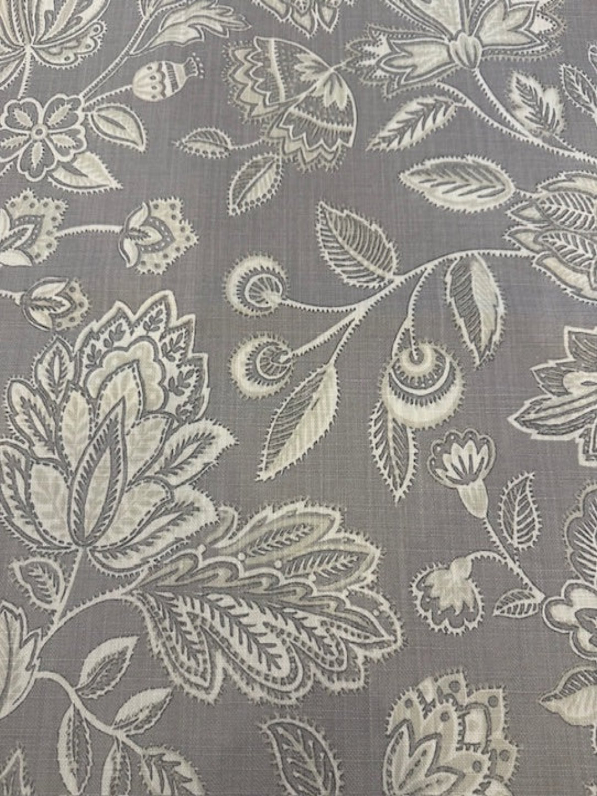Grey & Ecru Trailing Flower & Leaf Linen Look Furnishing. "Amore"- Porter & Stone.