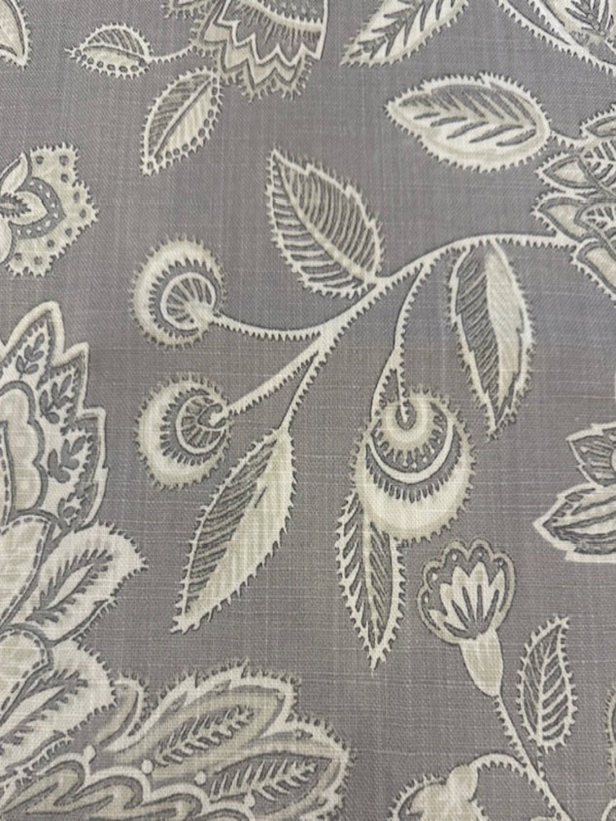Grey & Ecru Trailing Flower & Leaf Linen Look Furnishing. "Amore"- Porter & Stone.