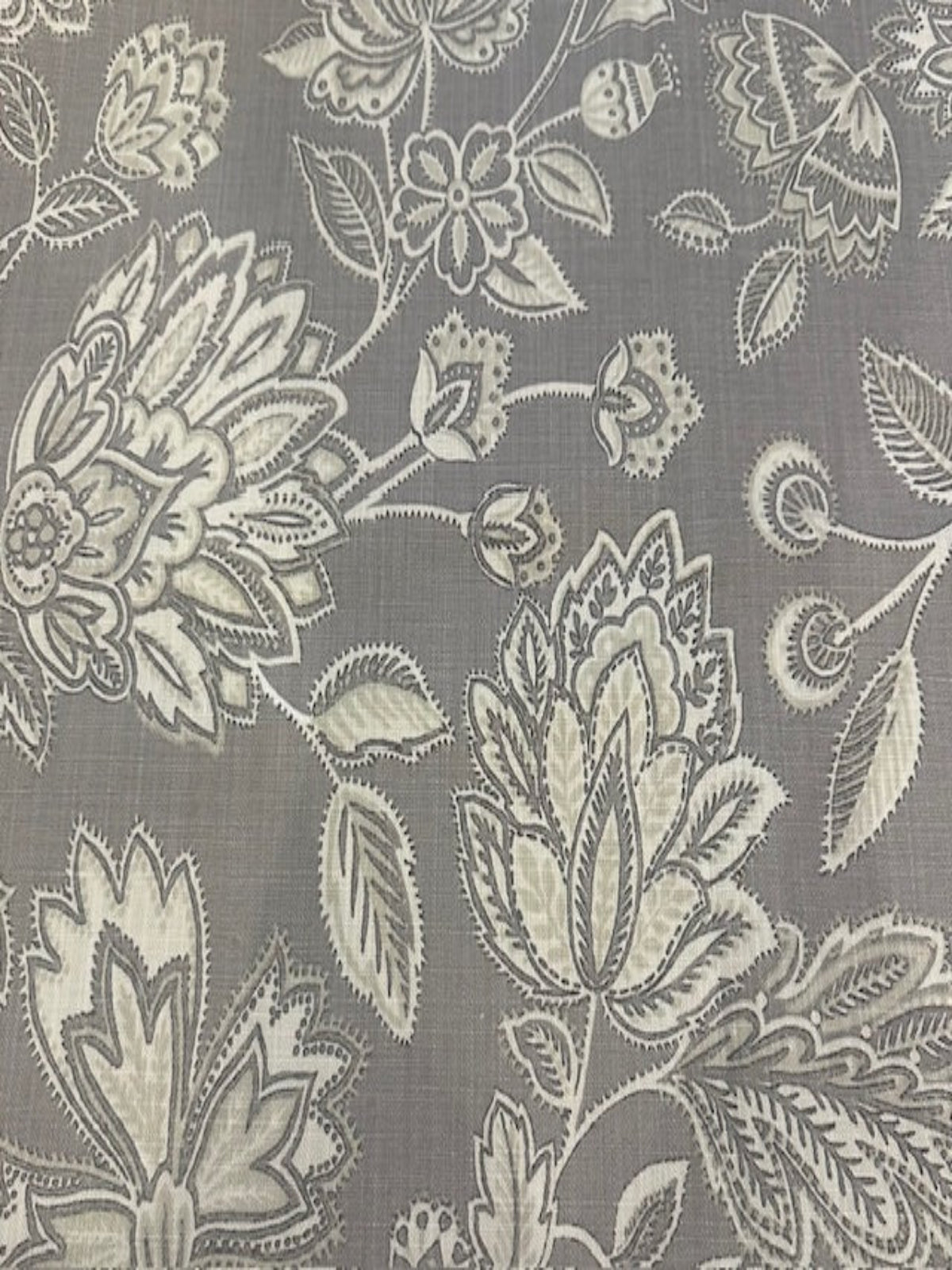 Grey & Ecru Trailing Flower & Leaf Linen Look Furnishing. "Amore"- Porter & Stone.