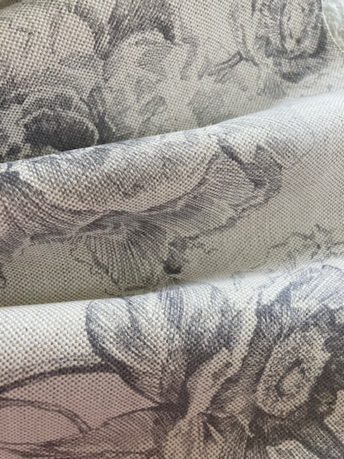 Grey Pencil Sketch Flower on Cotton/Linen Hopsack – "Art of the Loom – Chatsworth"