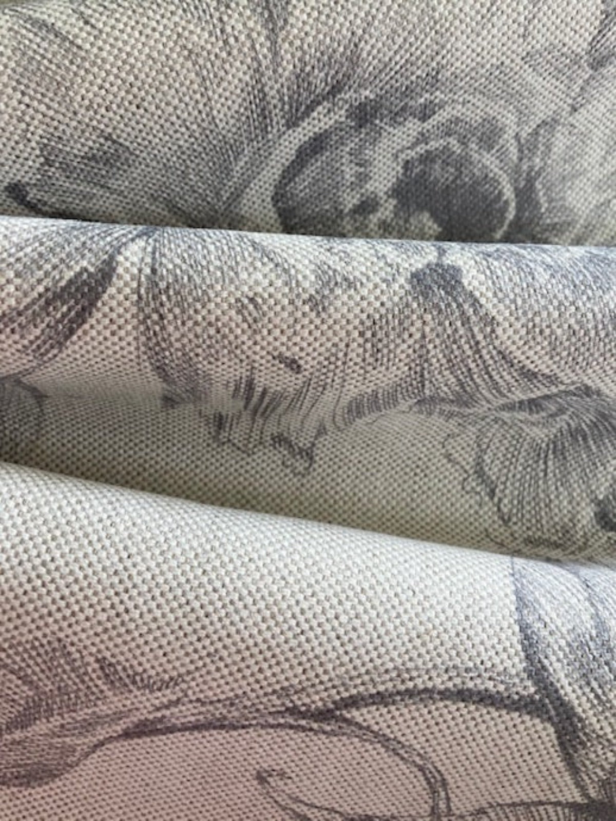 Grey Pencil Sketch Flower on Cotton/Linen Hopsack – "Art of the Loom – Chatsworth"