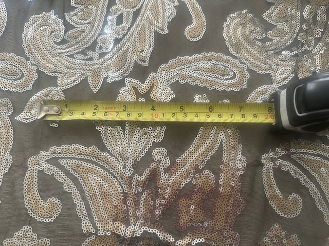 Gold/Silver Floral & Paisley Sequin on Black Mesh