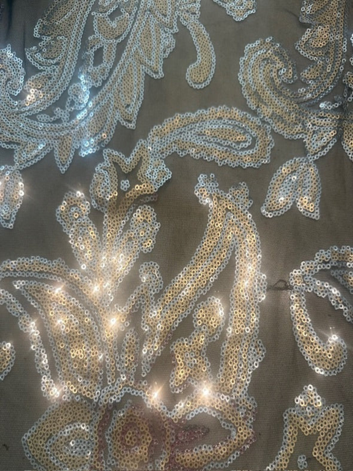 Gold/Silver Floral & Paisley Sequin on Black Mesh