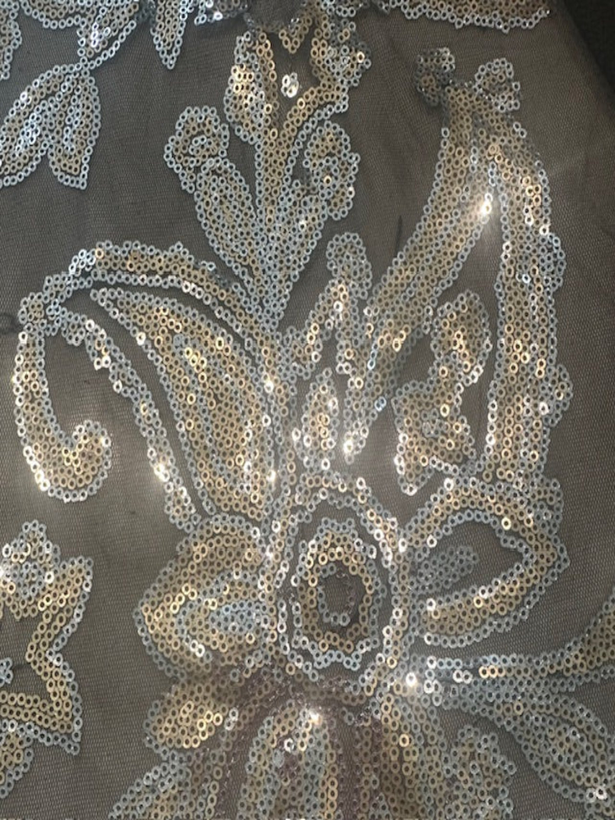 Gold/Silver Floral & Paisley Sequin on Black Mesh