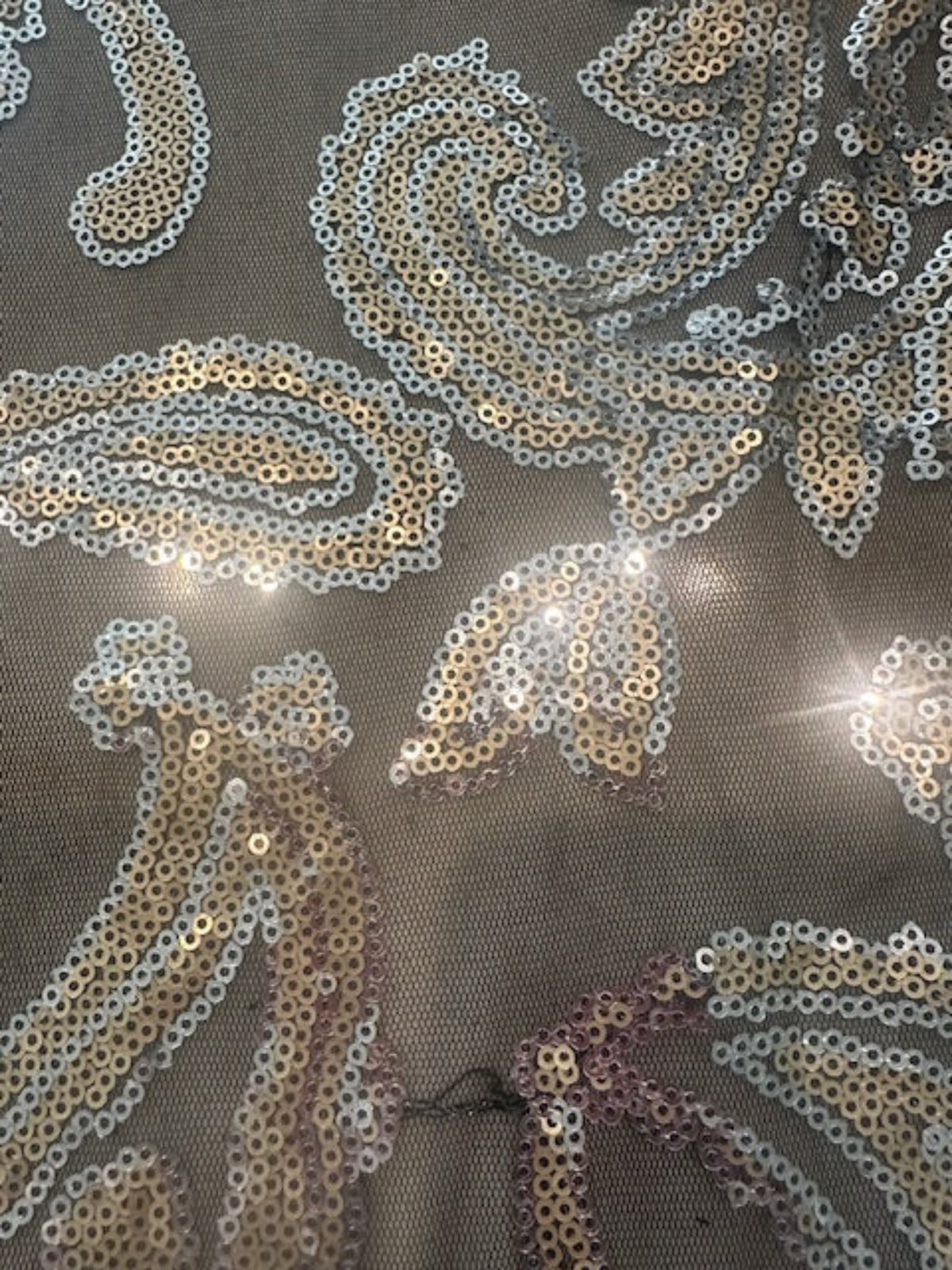 Gold/Silver Floral & Paisley Sequin on Black Mesh