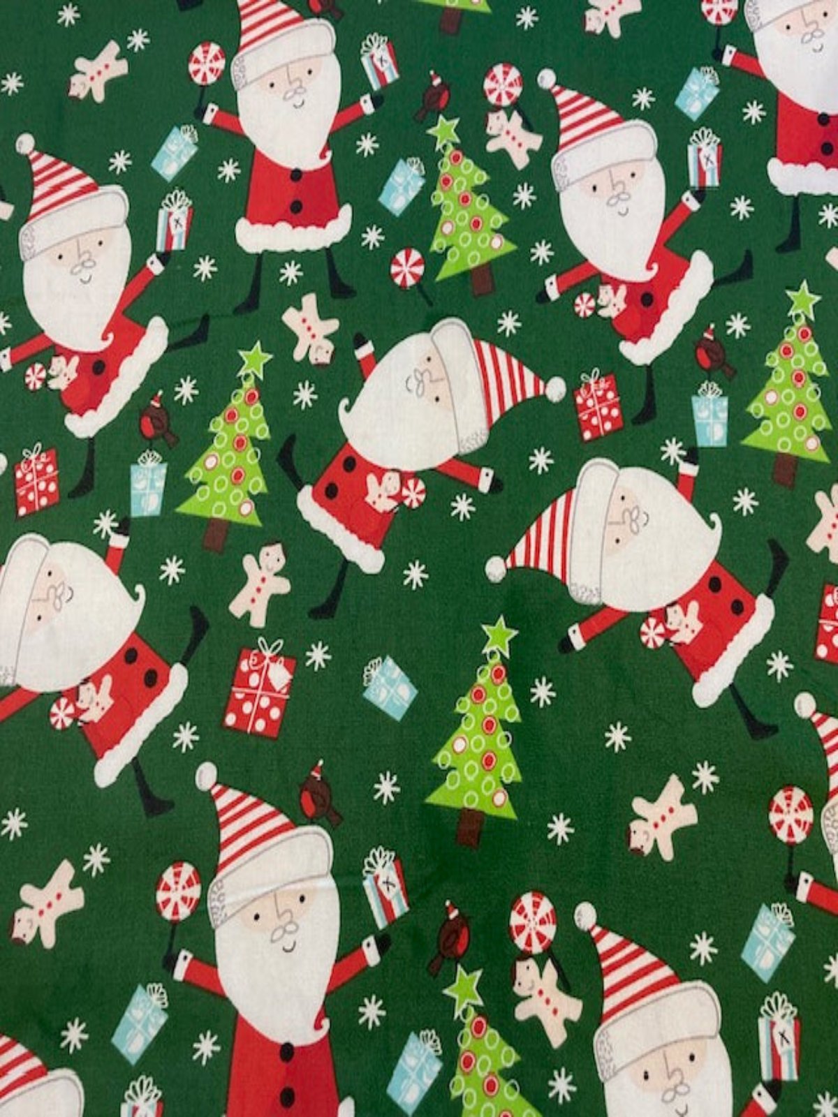 Santa Claus on Green Cotton Poplin – 155 cm Wide