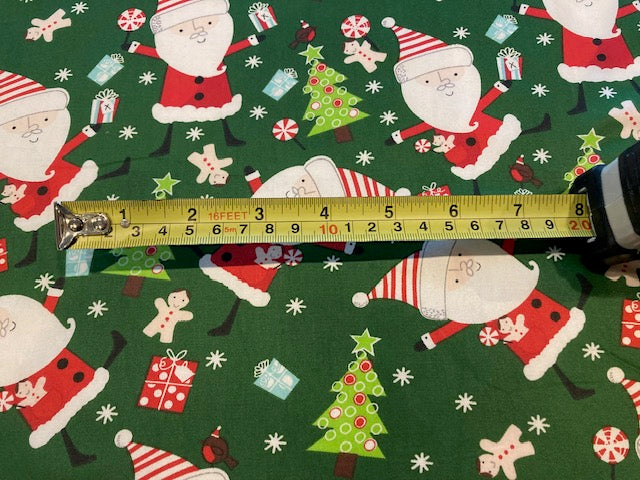 Santa Claus on Green Cotton Poplin – 155 cm Wide