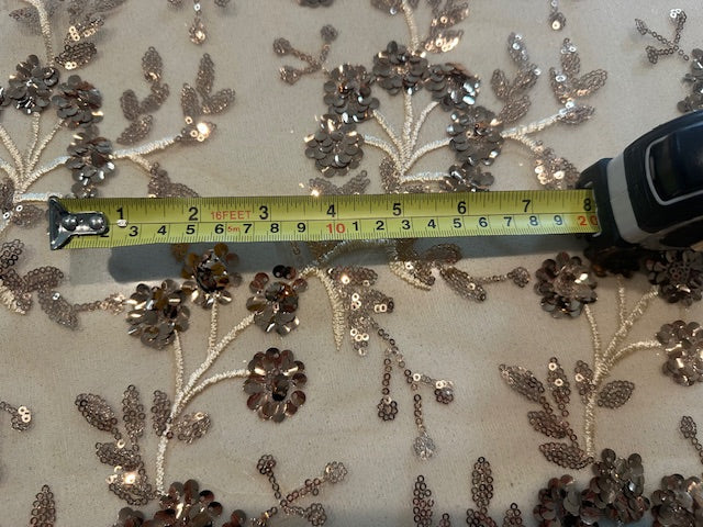 Gold Sequin and Embroidery On Mesh with Scalloped Edge