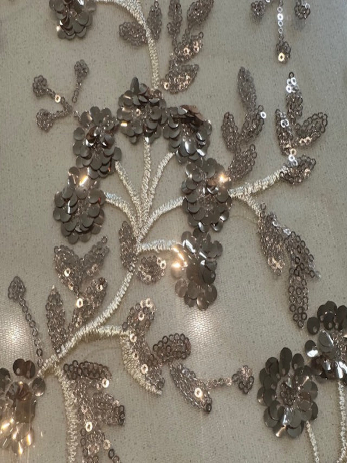 Gold Sequin and Embroidery On Mesh with Scalloped Edge