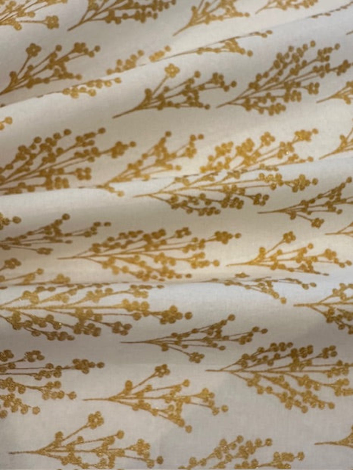 Simple Metallic Christmas Berries on Ecru Cotton