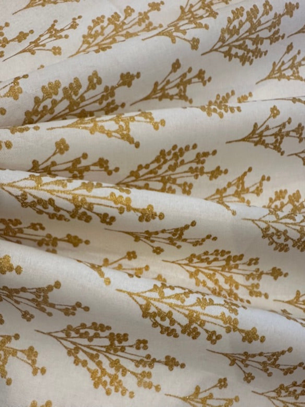 Simple Metallic Christmas Berries on Ecru Cotton