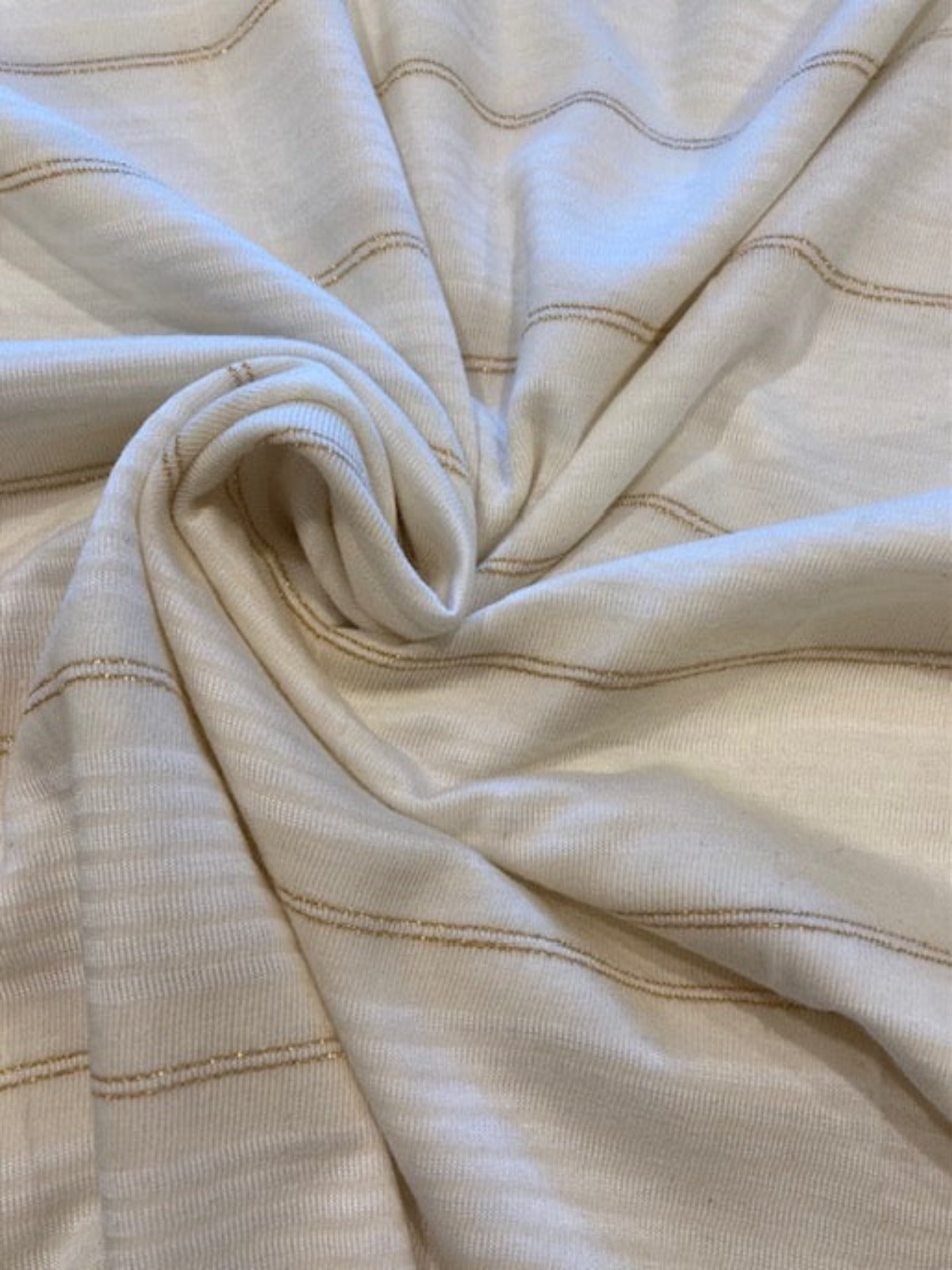 Ivory Tubular Knitted Stripe with Gold Lurex – Stylish Knit Fabric