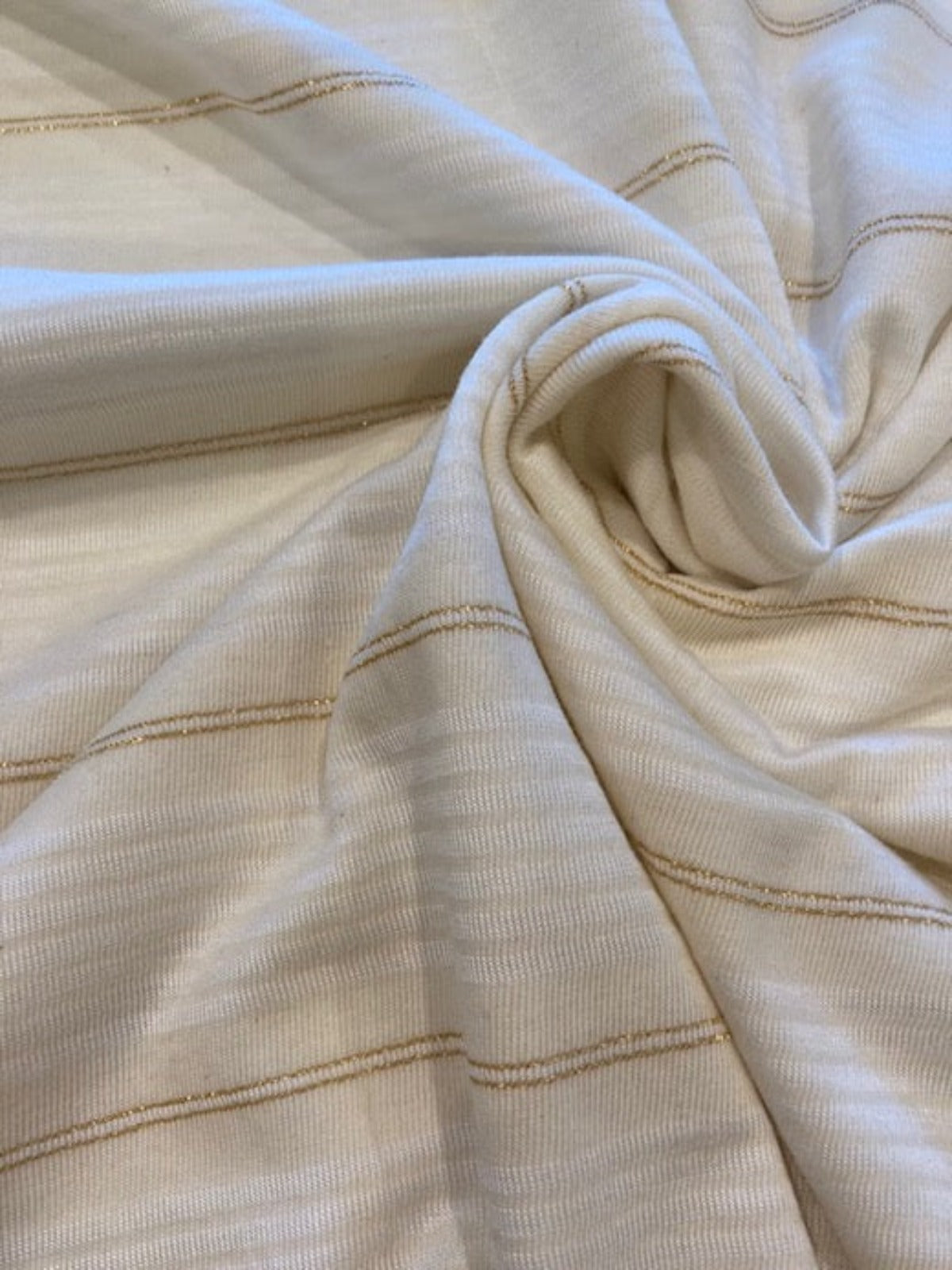 Ivory Tubular Knitted Stripe with Gold Lurex Detail