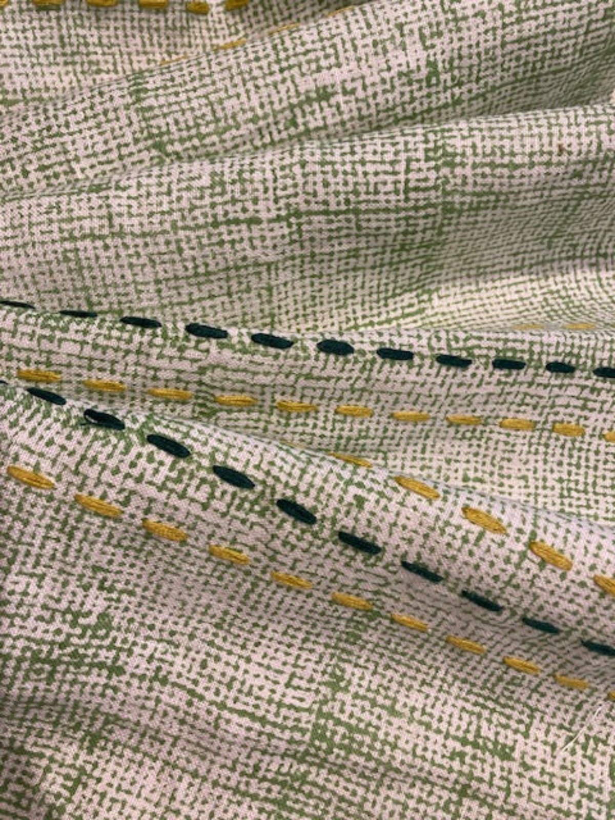 Mustard & Bottle Raised Stripe on Mottled Bright Green Fabric