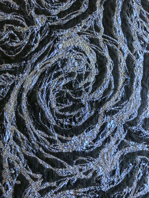 Blue Swirl On Black Jacquard With Silver Lurex
