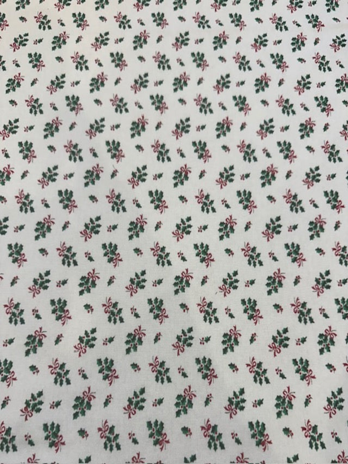 Ditsy Christmas Hollies & Red Bows on Ivory Cotton