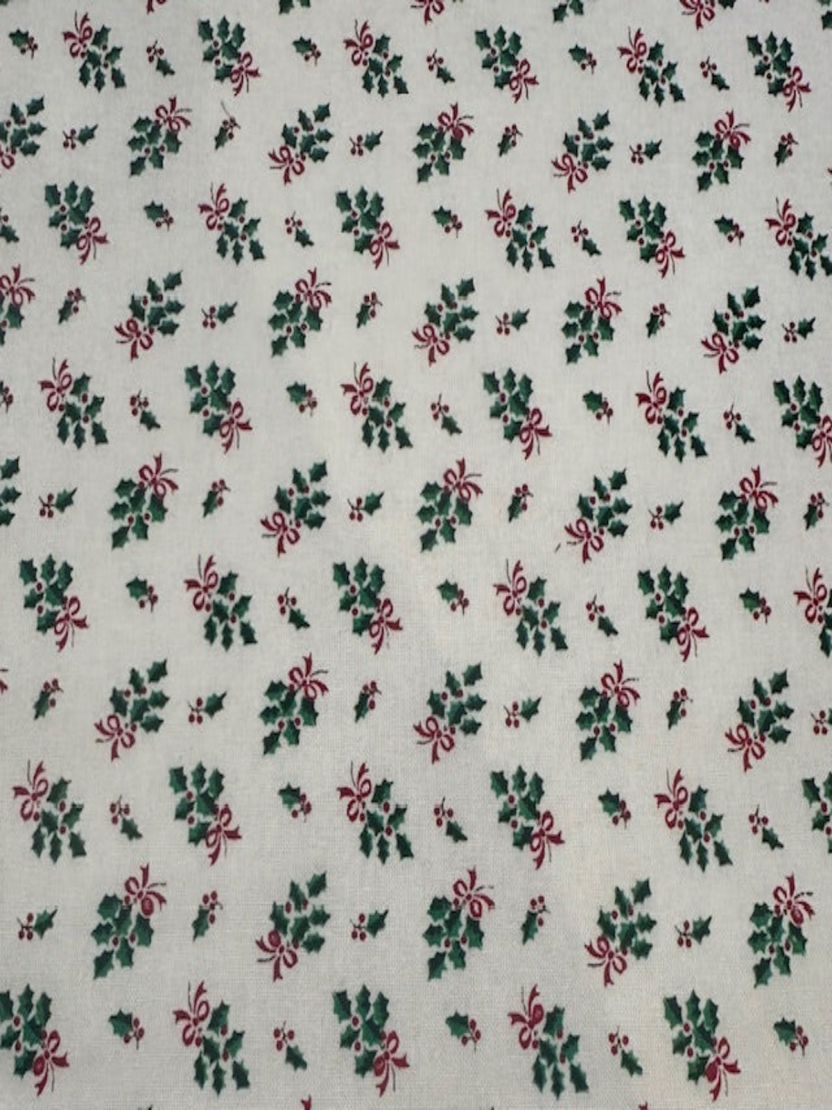Ditsy Christmas Hollies & Red Bows on Ivory Cotton