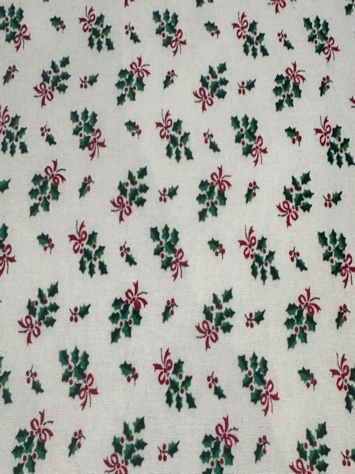 Ditsy Christmas Hollies & Red Bows on Ivory Cotton