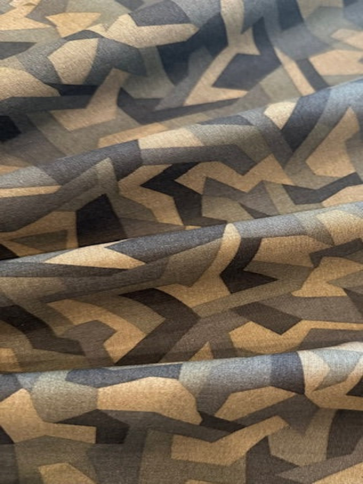 Geometric Camouflage Dark Brown Print on Khaki Cotton
