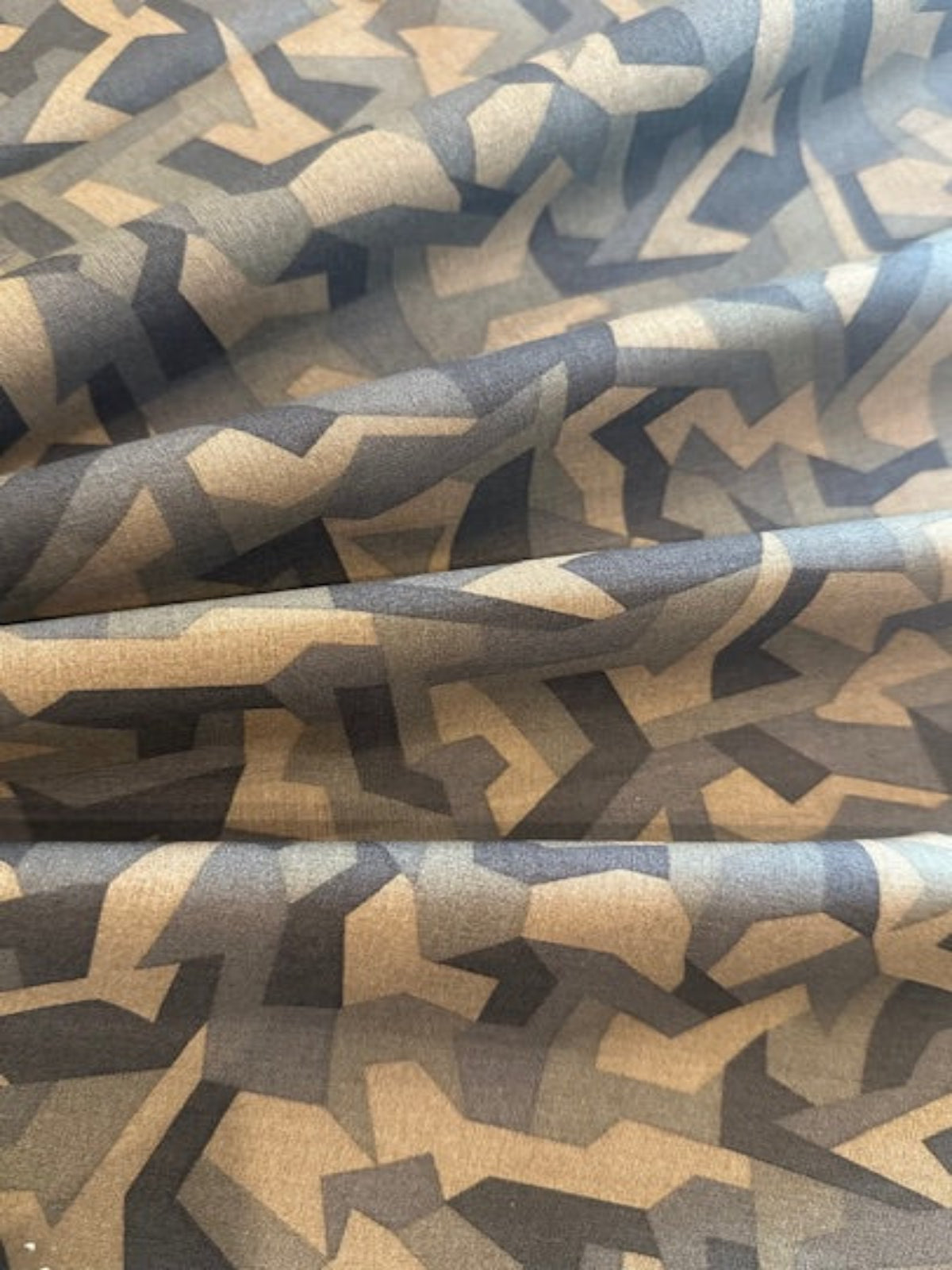 Geometric Camouflage Dark Brown Print on Khaki Cotton